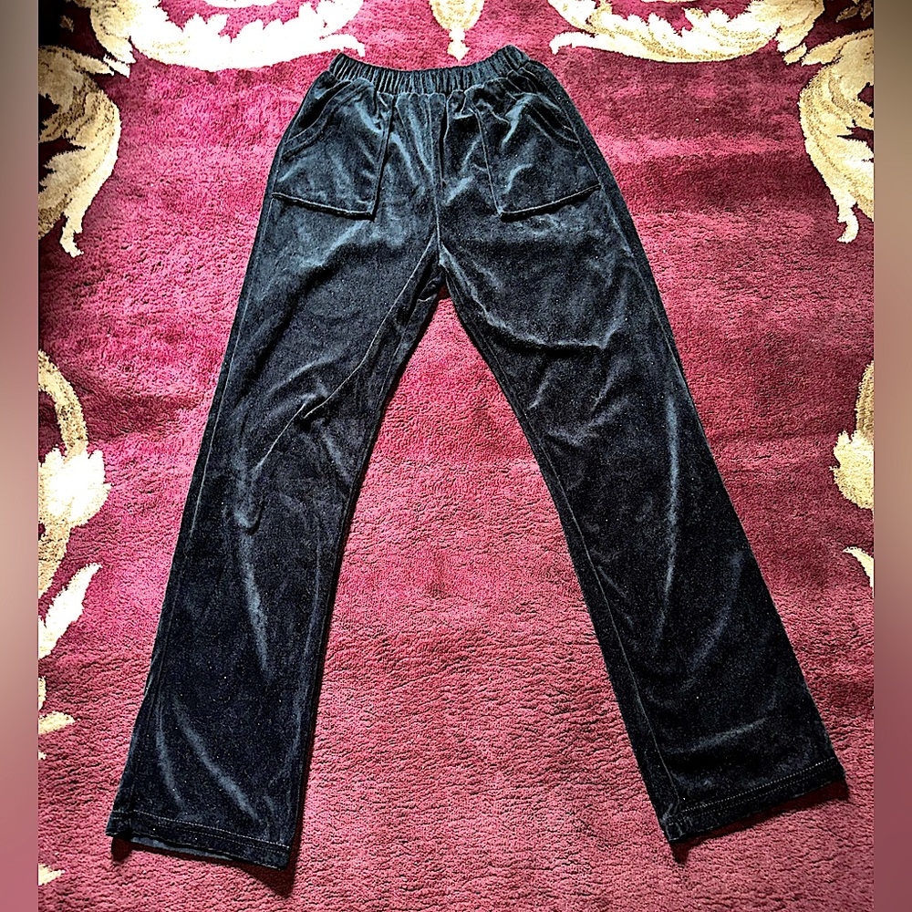 Black Velour Velvet Pant Jogger Stretch Waistband Women Creeps Boutique